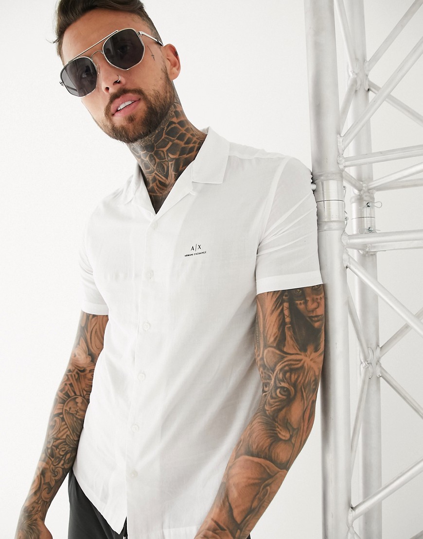 Armani Exchange revere collar shirt with chest logo in white