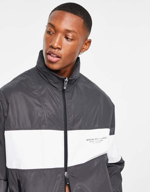 Armani Exchange reversible back text logo jacket in black white ASOS