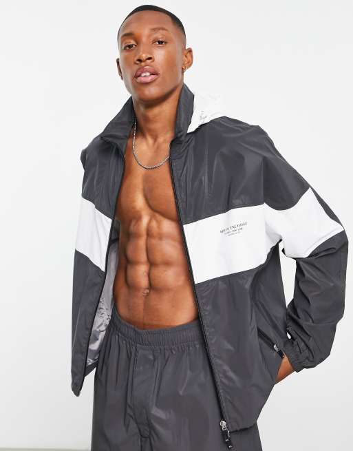 Armani Exchange reversible back text logo jacket in black white ASOS