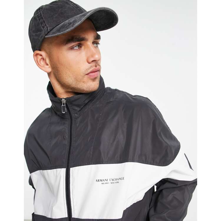 Armani Exchange reversible back text logo jacket in black/white | ASOS