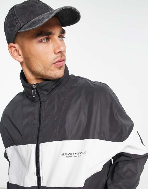 Armani Exchange reversible back text logo jacket in black white ASOS