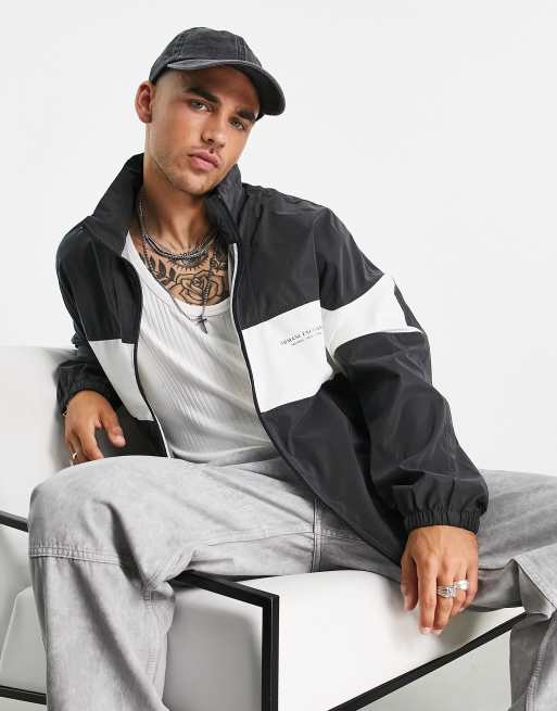 Armani Exchange reversible back text logo jacket in black/white | ASOS