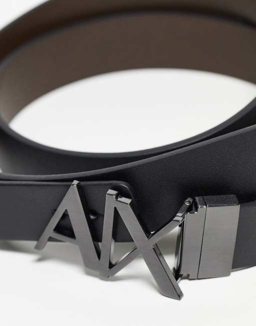 Armani Exchange reversible leather belt in black