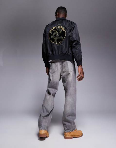 Armani Exchange reversible lunar capsule snake bomber jacket in black and red - view 1