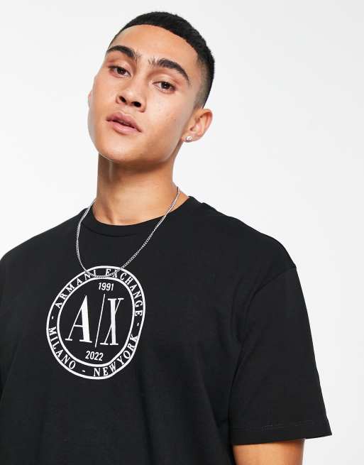 Armani Exchange round logo t-shirt in black | ASOS