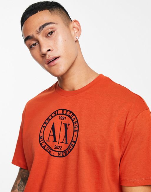 Armani Exchange round logo t-shirt in orange | ASOS