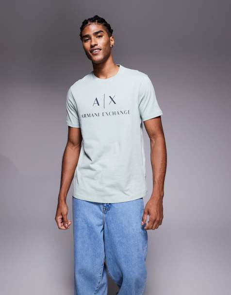 Armani Exchange - Salviegrøn kortærmet T-shirt med centreret logo - view 1