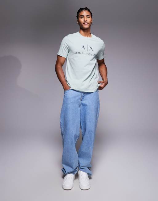 Armani Exchange - Salviegrøn kortærmet T-shirt med centreret logo, 4 af 5