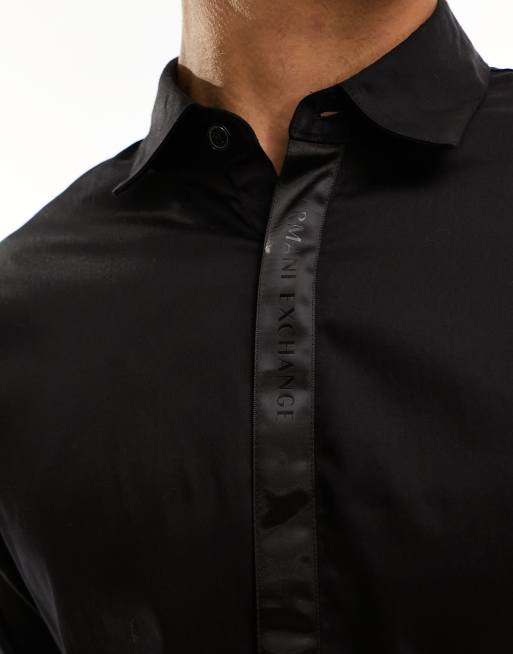 Armani Exchange satin collar long sleeve shirt in black ASOS