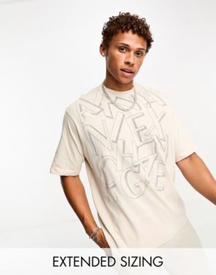 Armani Exchange scattered logo t-shirt in light beige mix and match