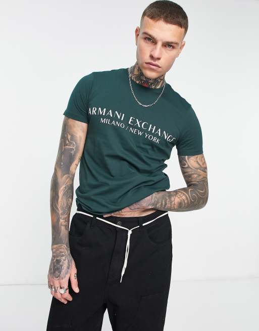 Armani Exchange script logo t shirt in green ASOS