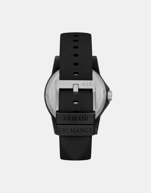 Armani Exchange – Set in Schwarz, aus Silikon-Uhr mit drei Zeigern und Armband, 2 von 3