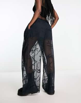 sheer wide leg pants in black