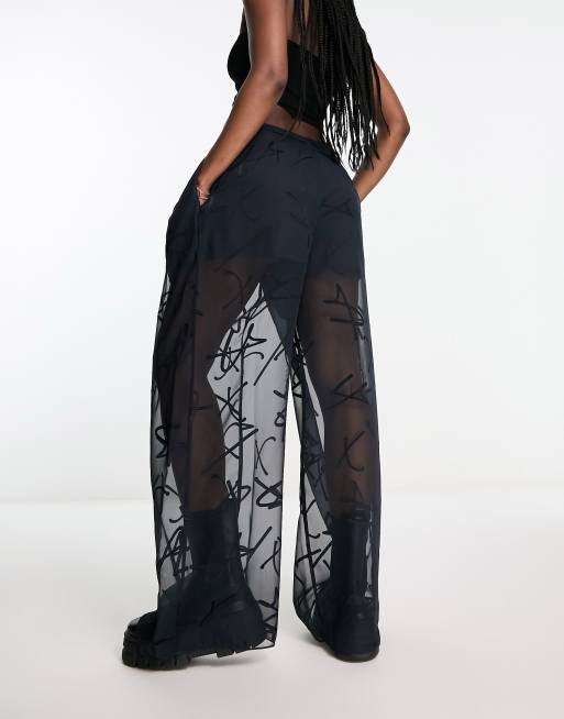 Armani Exchange sheer wide leg pants in black ASOS