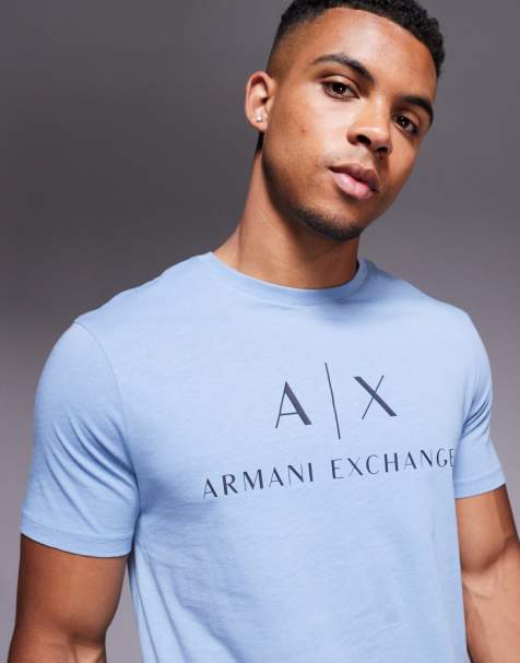Armani Exchange short sleeve central logo t-shirt in light blue - view 1