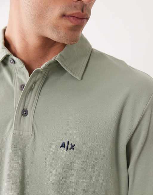 Armani Exchange short sleeve logo polo in green, 2 of 5