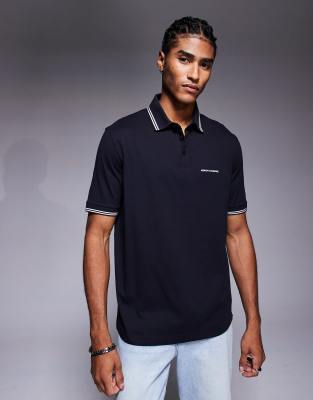 Armani Exchange Short Sleeve Logo Polo In Blue
