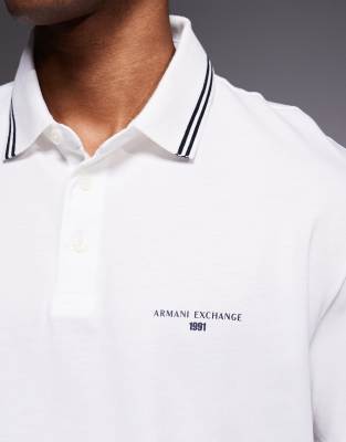 Armani Exchange Short Sleeve Logo Polo In White