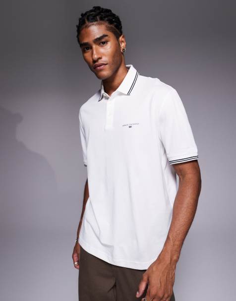 Armani Exchange short sleeve logo polo shirt in white - view 1