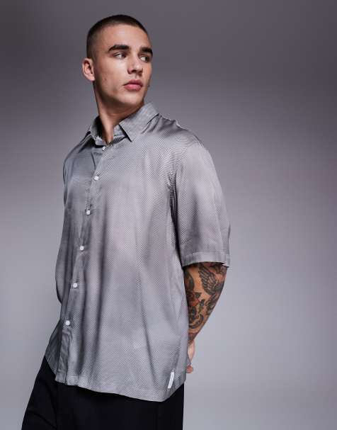 Armani Exchange short sleeve printed shirt in gray - view 1
