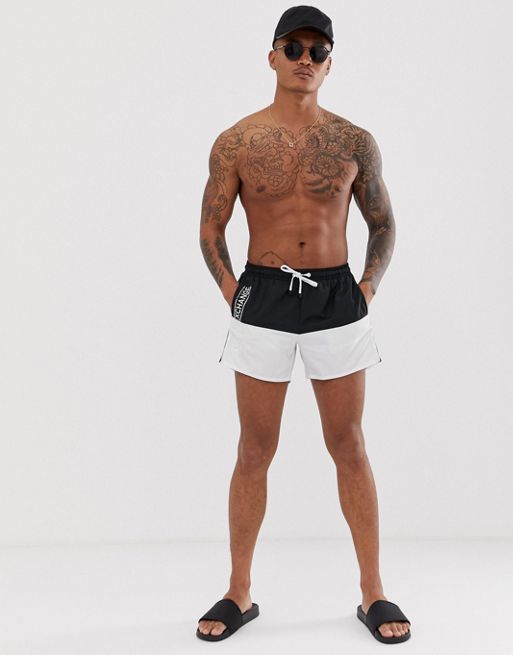 Armani Exchange side logo colour block swim shorts in white | ASOS
