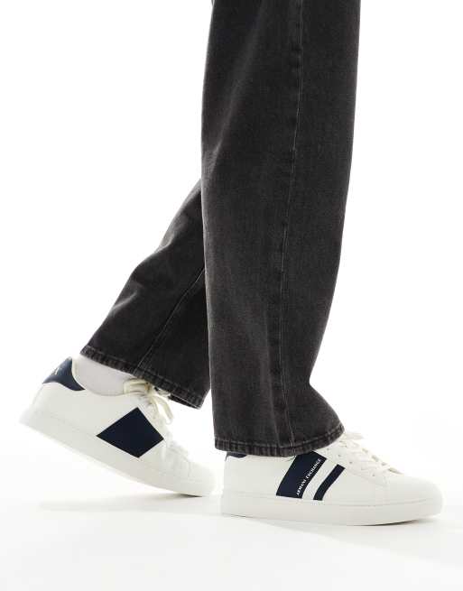 Armani Exchange side stripe logo trainers in white navy ASOS