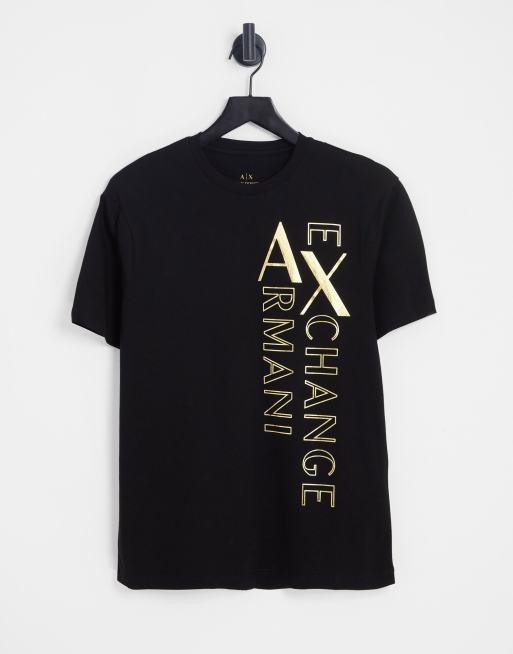 Armani Exchange side vertical logo print t-shirt in black & gold | ASOS