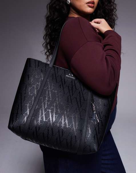 Armani Exchange Silvye monogram shopper bag in black - view 1
