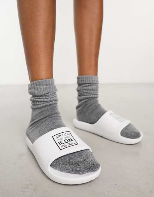 Armani Exchange slides in white ASOS