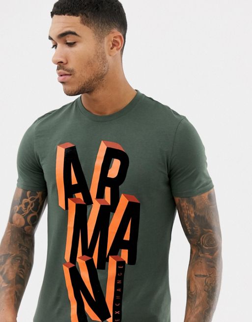 Armani Exchange slim fit block letters t-shirt in khaki | ASOS