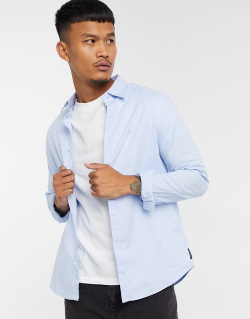 Armani Exchange slim fit logo cotton shirt in light blue | ASOS