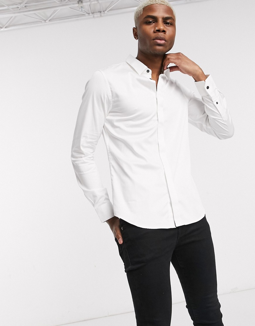 Armani Exchange slim fit logo cotton shirt in white