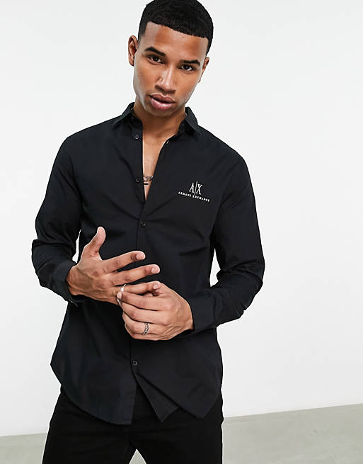 Armani Exchange slim fit logo shirt in black | ASOS