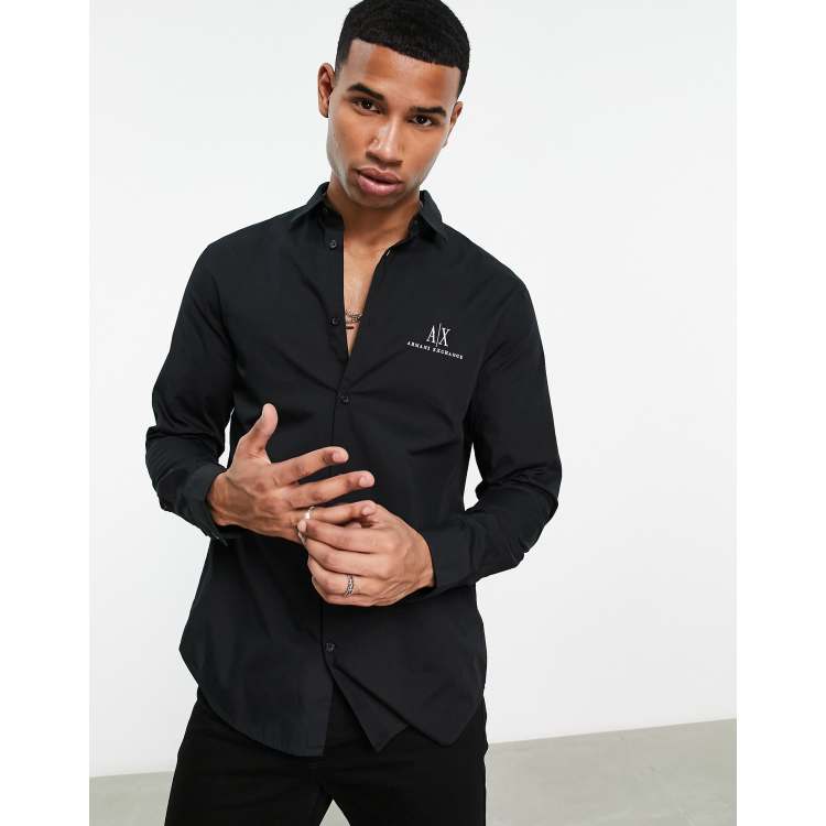 Armani Exchange slim fit logo shirt in black