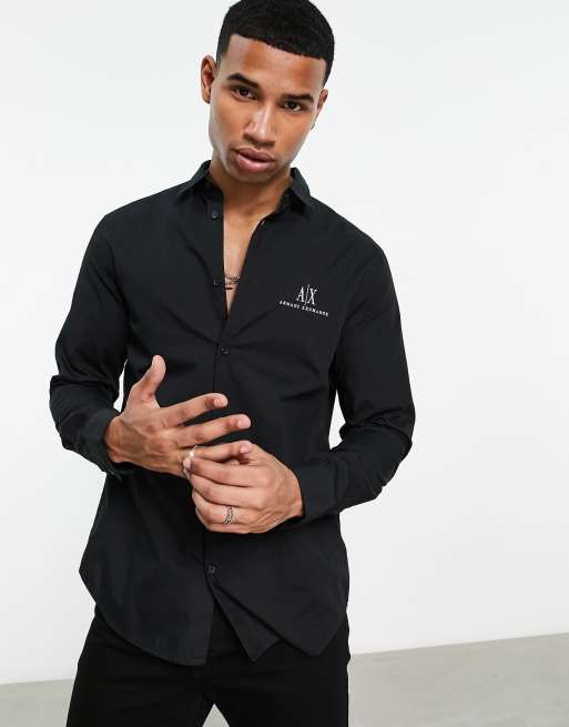 Armani Exchange slim fit logo shirt in black ASOS