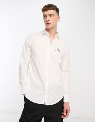 Armani Exchange slim fit logo shirt in white