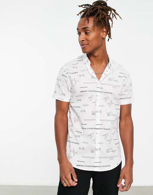 Armani Exchange - Slim-fit overhemd met korte mouwen en logo in wit