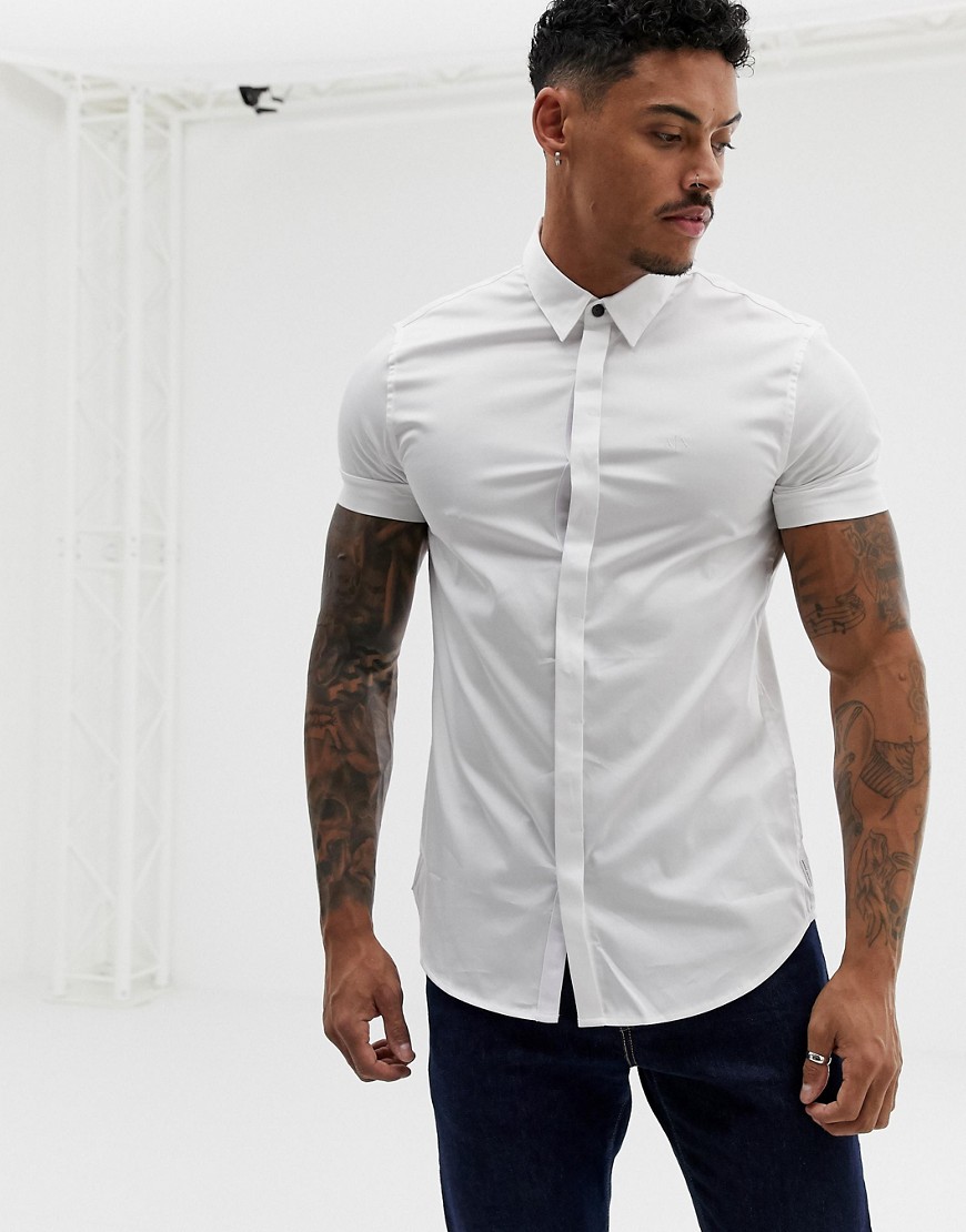 Armani Exchange slim fit poplin short sleeve shirt in white