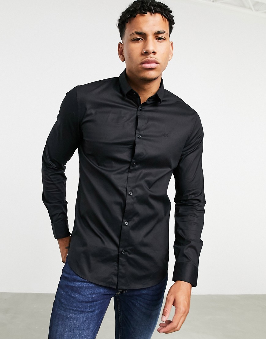 Armani Exchange slim fit shirt with tonal logo in black