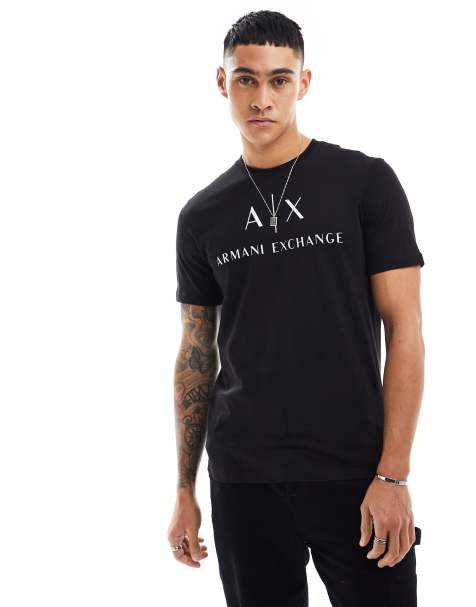 Armani Exchange - Slim-fit T-shirt met logo op de borst in zwart - view 1