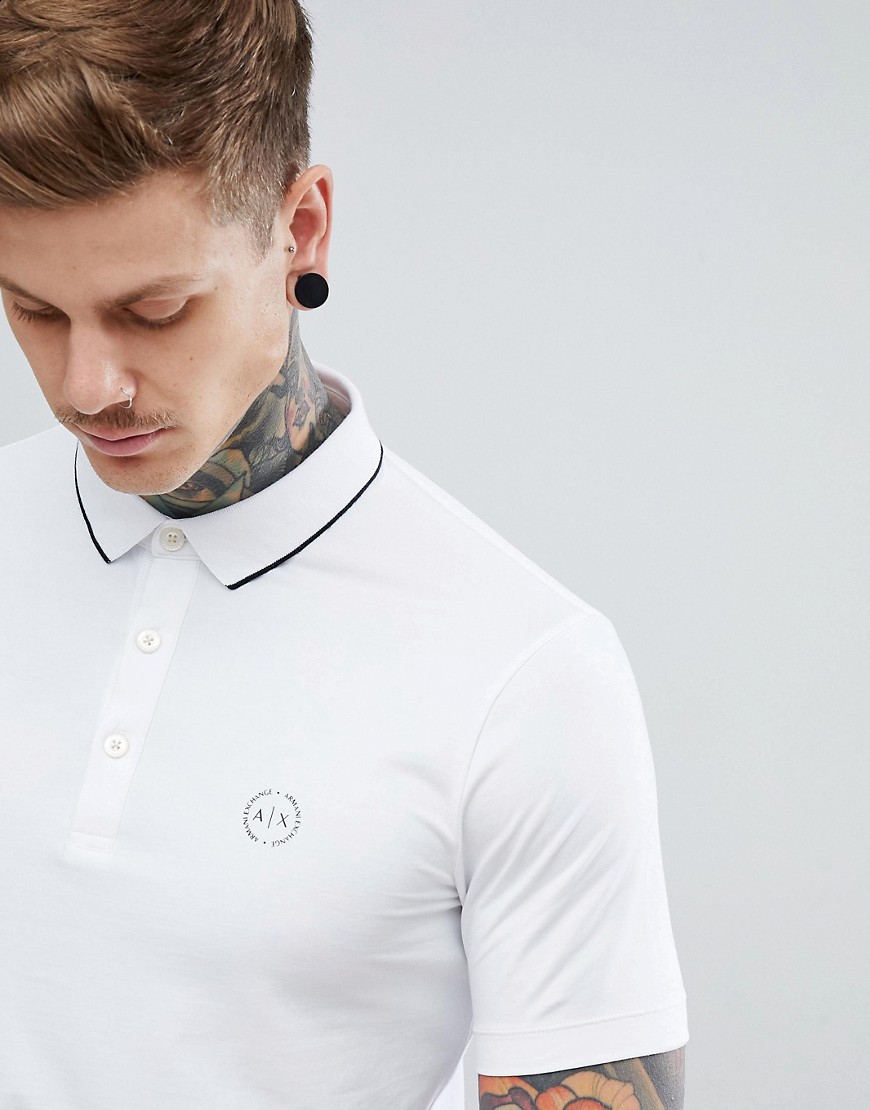 Armani Exchange Slim Fit Tipped Collar Logo Polo In White
