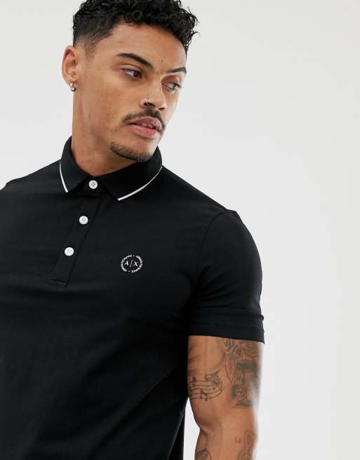 Armani Exchange slim fit tipped logo polo in black | ASOS