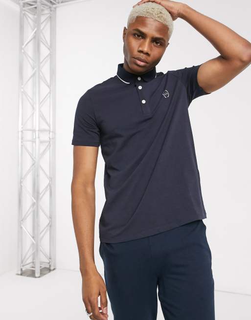 Armani Exchange slim fit tipped logo polo in navy