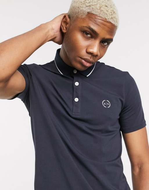 Armani Exchange slim fit tipped logo polo in navy ASOS