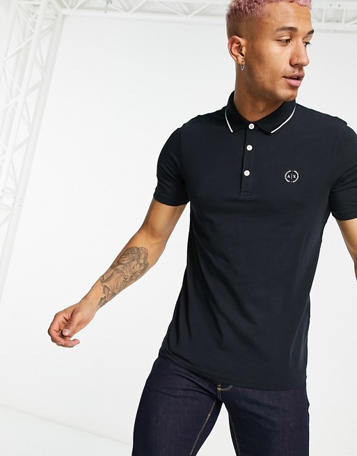 Armani Exchange slim fit tipped logo polo in navy