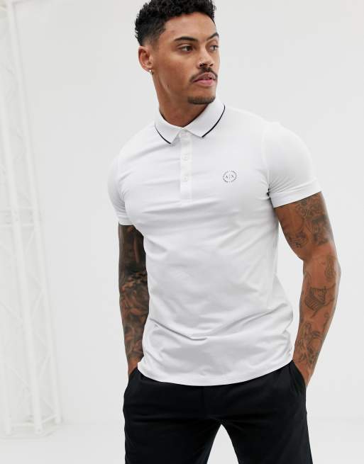 Armani Exchange slim fit tipped logo polo in white | ASOS