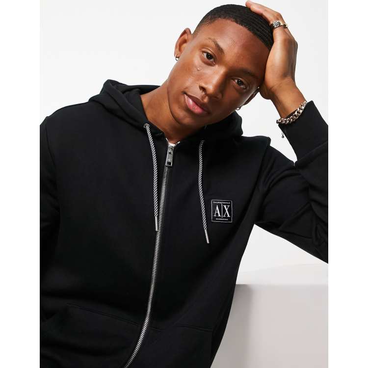 Armani Exchange small box AX logo print zip through hoodie in black | ASOS