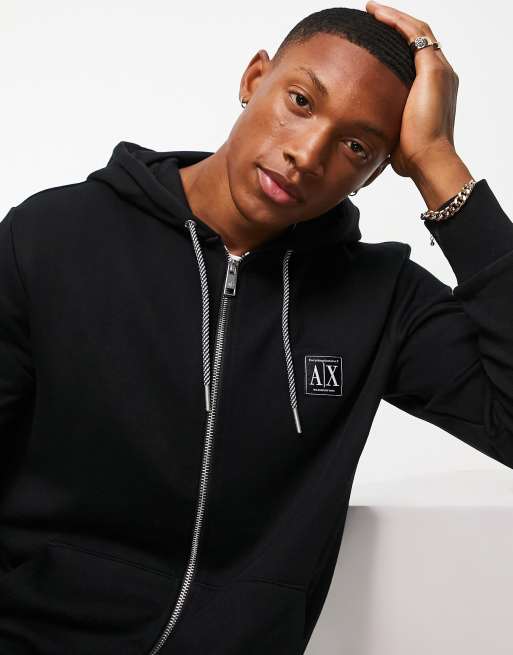 Armani Exchange small box AX logo print zip through hoodie in black | ASOS