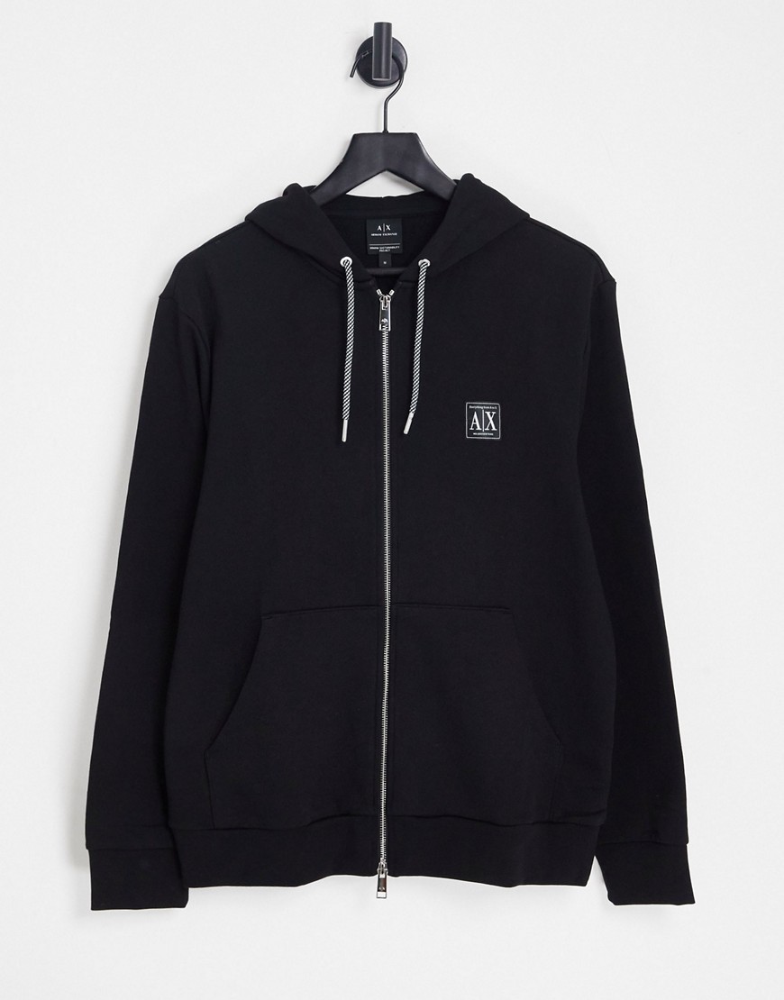 Armani Exchange small box AX logo print zip up hoodie in black 2