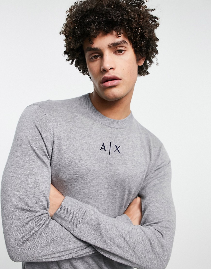 Armani Exchange small chest logo knitted sweater in gray